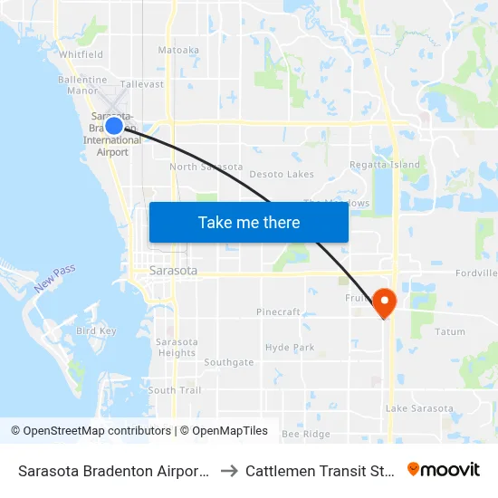 Sarasota Bradenton Airport SRQ to Cattlemen Transit Station map