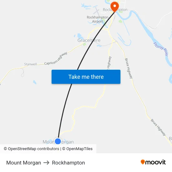 Mount Morgan to Rockhampton map