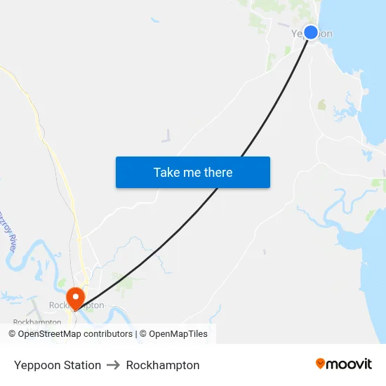 Yeppoon Station to Rockhampton map