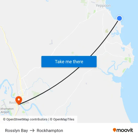 Rosslyn Bay to Rockhampton map