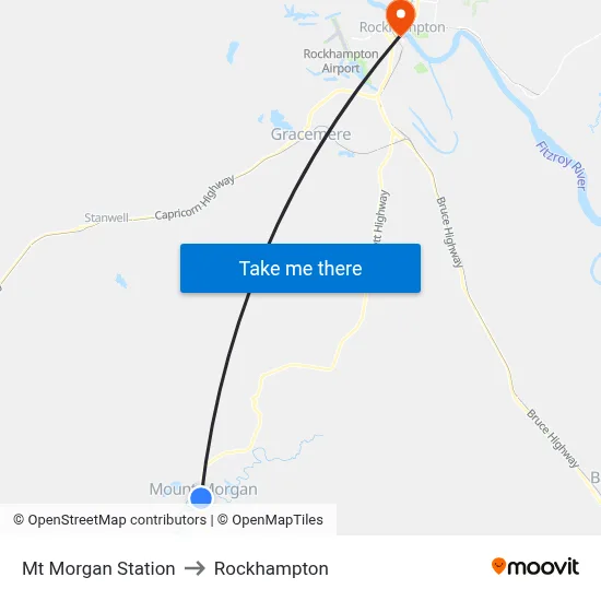 Mt Morgan Station to Rockhampton map