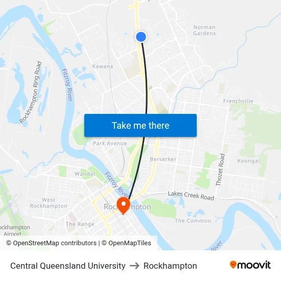 Central Queensland University to Rockhampton map