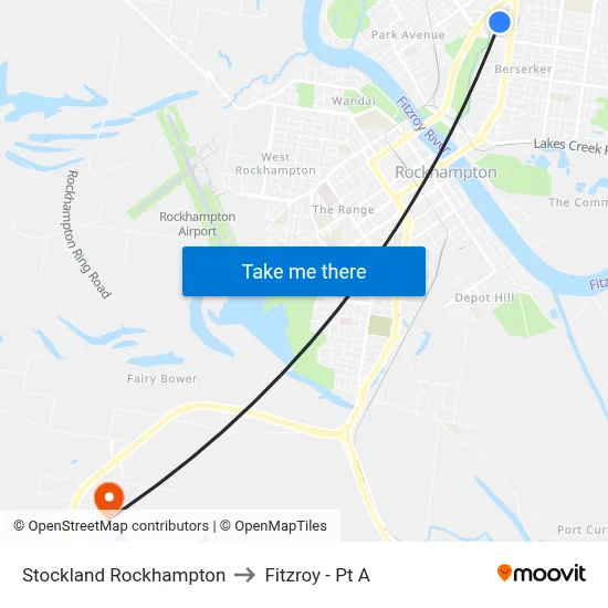 Stockland Rockhampton to Fitzroy - Pt A map