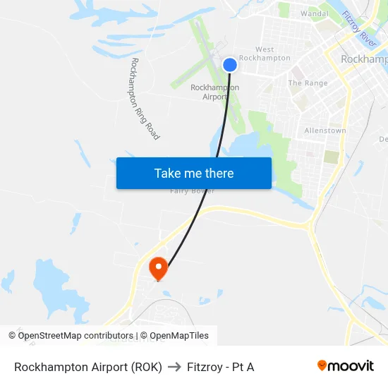 Rockhampton Airport (ROK) to Fitzroy - Pt A map