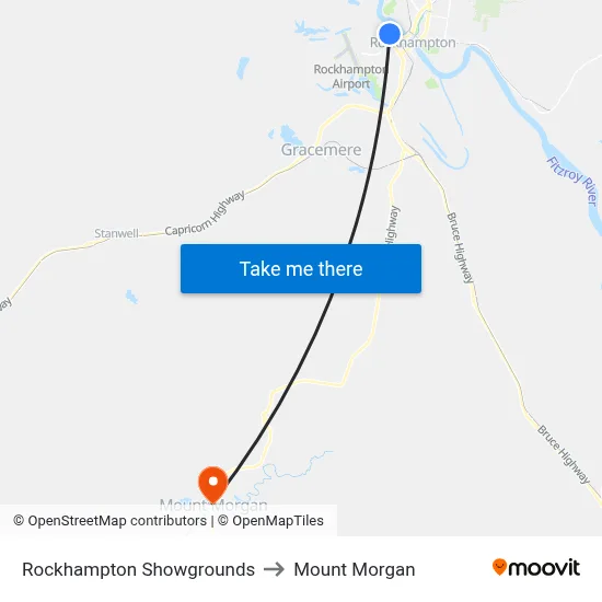 Rockhampton Showgrounds to Mount Morgan map