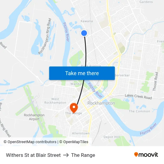Withers St at Blair Street to The Range map