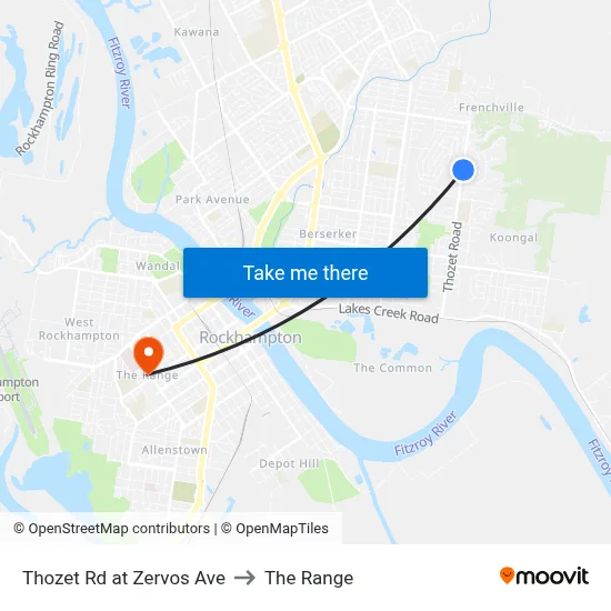 Thozet Rd at Zervos Ave to The Range map