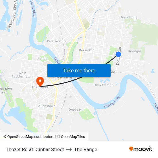 Thozet Rd at Dunbar Street to The Range map