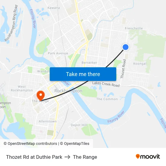 Thozet Rd at Duthie Park to The Range map
