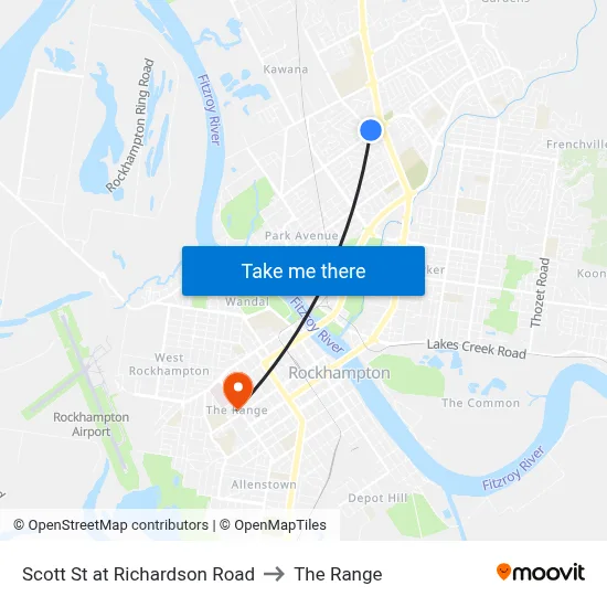 Scott St at Richardson Road to The Range map