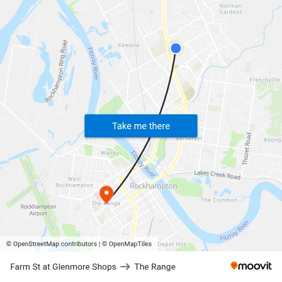 Farm St at Glenmore Shops to The Range map
