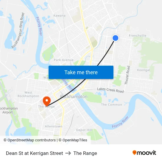 Dean St at Kerrigan Street to The Range map