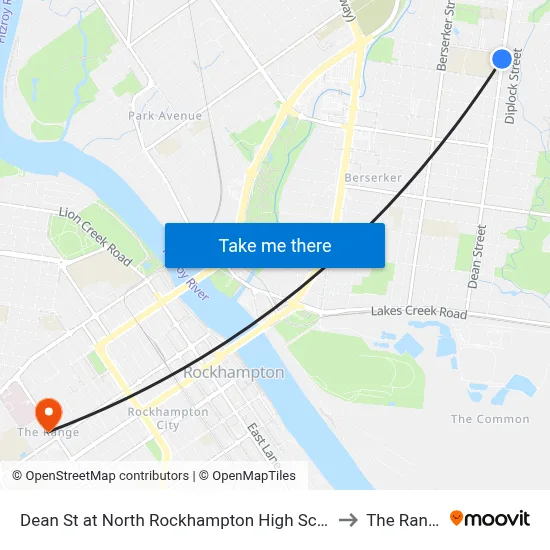 Dean St at North Rockhampton High School to The Range map