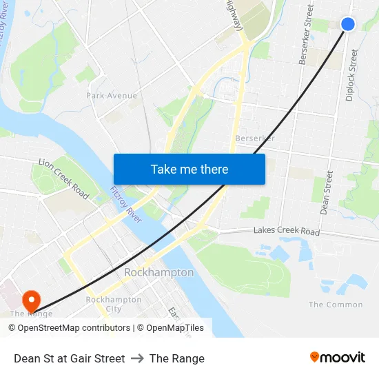 Dean St at Gair Street to The Range map