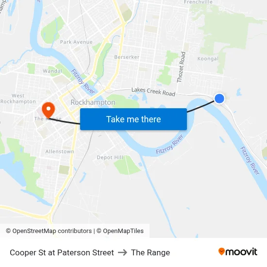Cooper St at Paterson Street to The Range map