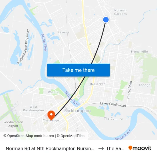 Norman Rd at Nth Rockhampton Nursing Centre to The Range map