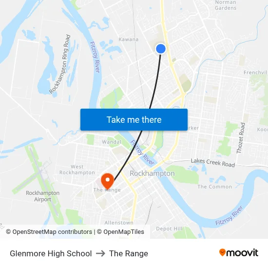 Glenmore High School to The Range map
