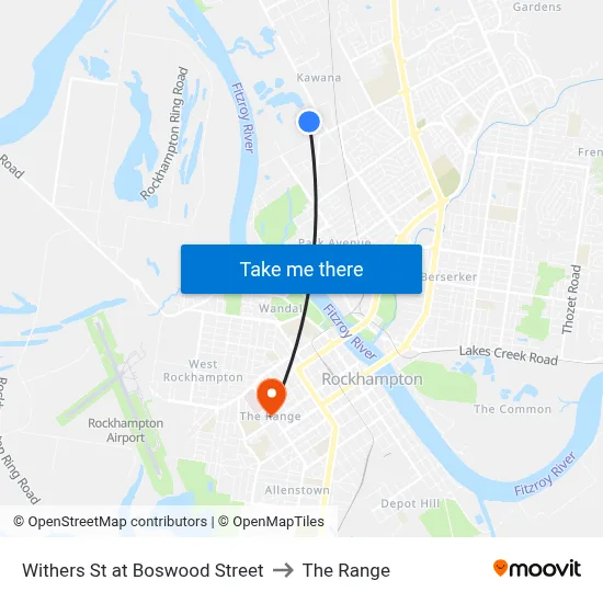 Withers St at Boswood Street to The Range map