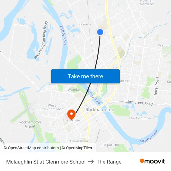 Mclaughlin St at Glenmore School to The Range map