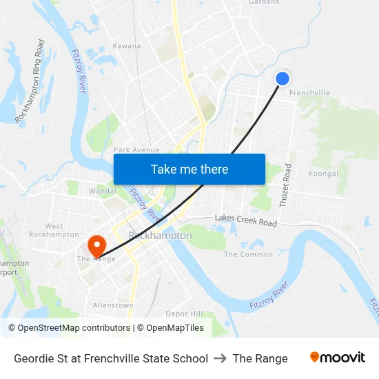Geordie St at Frenchville State School to The Range map