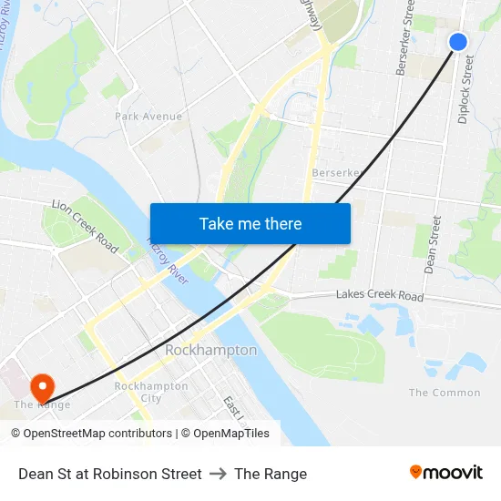 Dean St at Robinson Street to The Range map