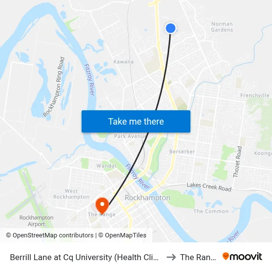 Berrill Lane at Cq University (Health Clinic) to The Range map