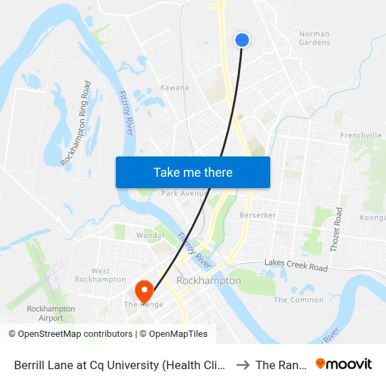 Berrill Lane at Cq University (Health Clinic) to The Range map