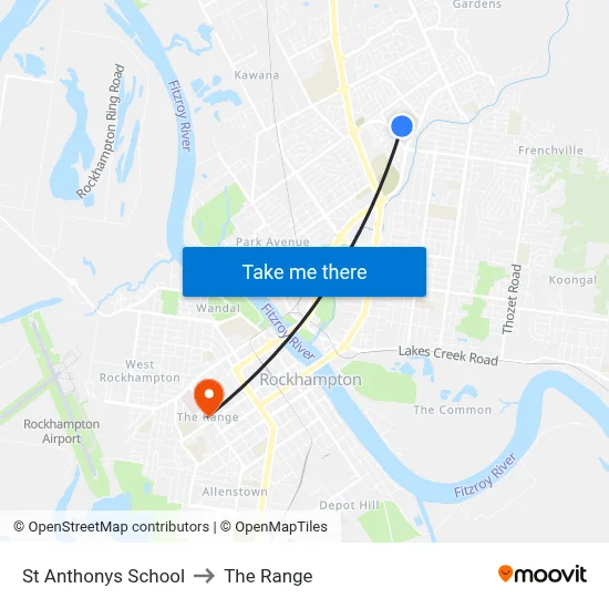 St Anthonys School to The Range map
