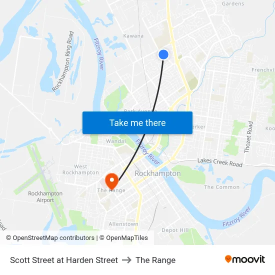 Scott Street at Harden Street to The Range map