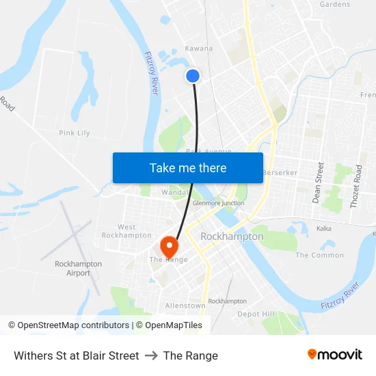 Withers St at Blair Street to The Range map