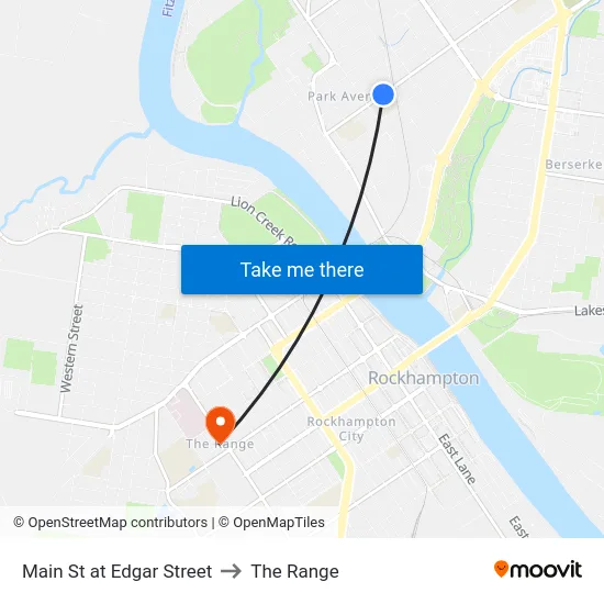 Main St at Edgar Street to The Range map