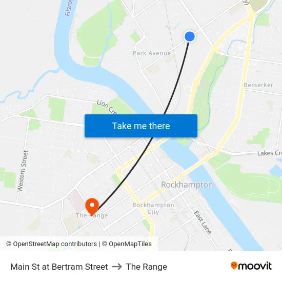 Main St at Bertram Street to The Range map