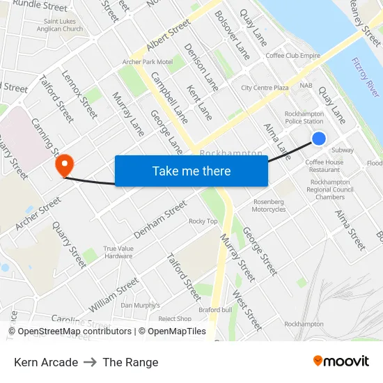 Kern Arcade to The Range map