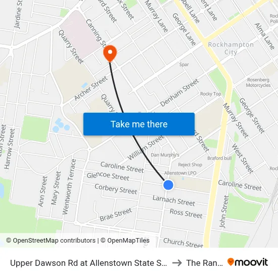 Upper Dawson Rd at Allenstown State School to The Range map