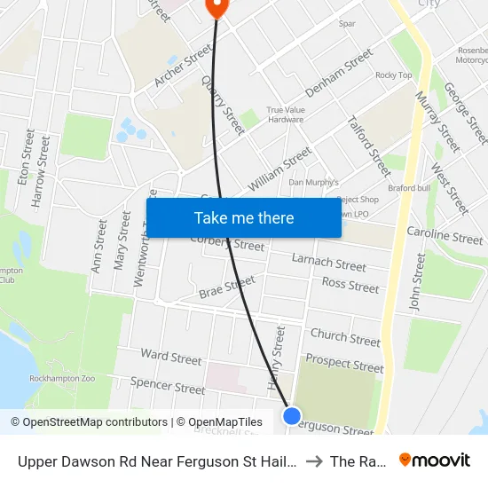 Upper Dawson Rd Near Ferguson St Hail 'N' Ride to The Range map