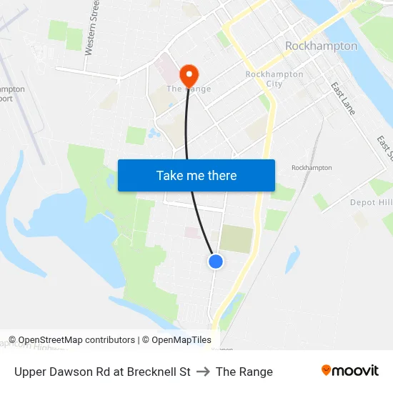 Upper Dawson Rd at Brecknell St to The Range map
