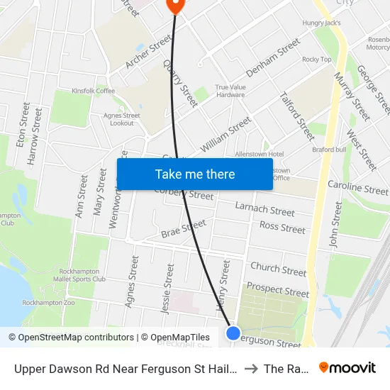 Upper Dawson Rd Near Ferguson St Hail 'N' Ride to The Range map