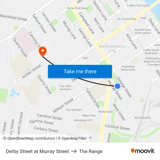 Derby Street at Murray Street to The Range map