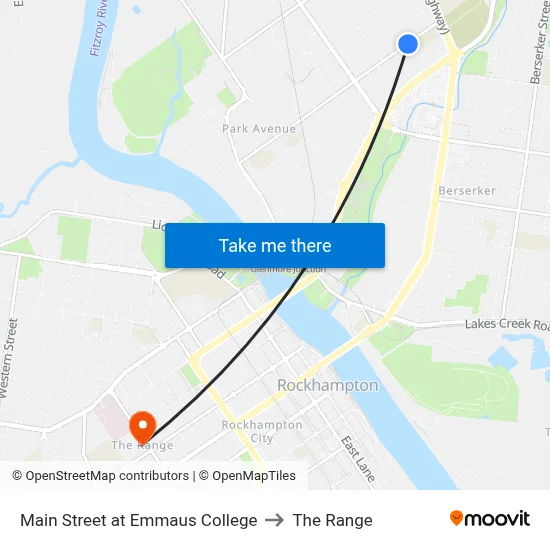 Main Street at Emmaus College to The Range map