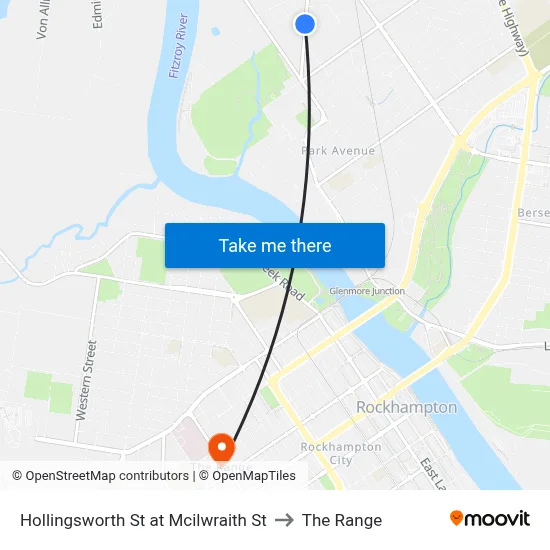 Hollingsworth St at Mcilwraith St to The Range map