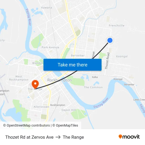 Thozet Rd at Zervos Ave to The Range map