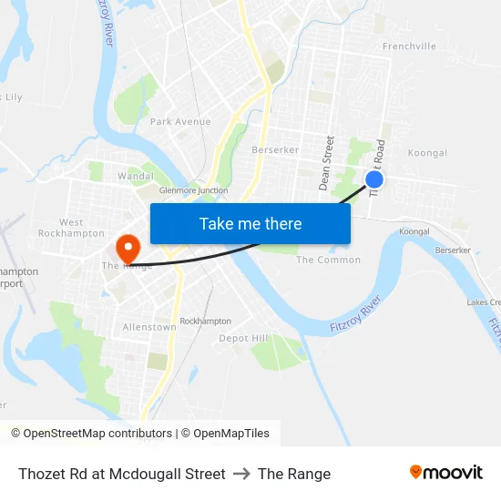 Thozet Rd at Mcdougall Street to The Range map