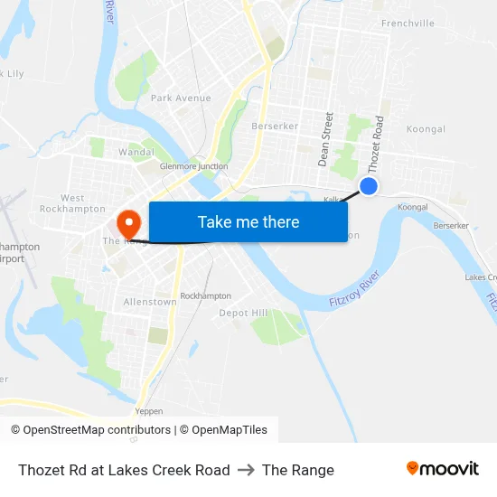 Thozet Rd at Lakes Creek Road to The Range map