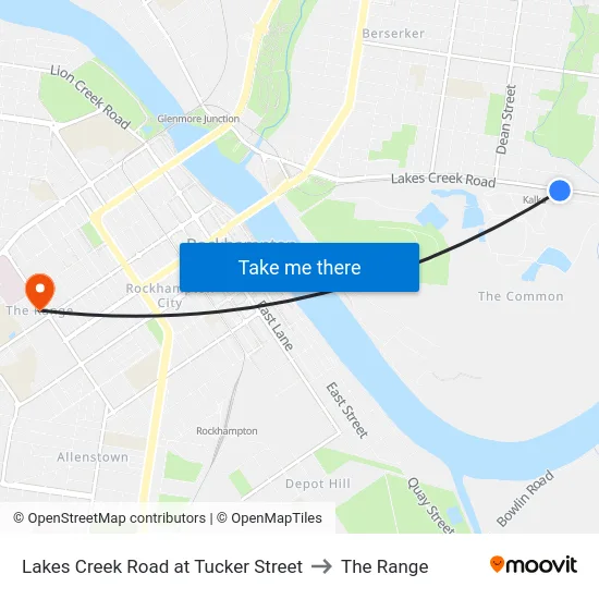 Lakes Creek Road at Tucker Street to The Range map