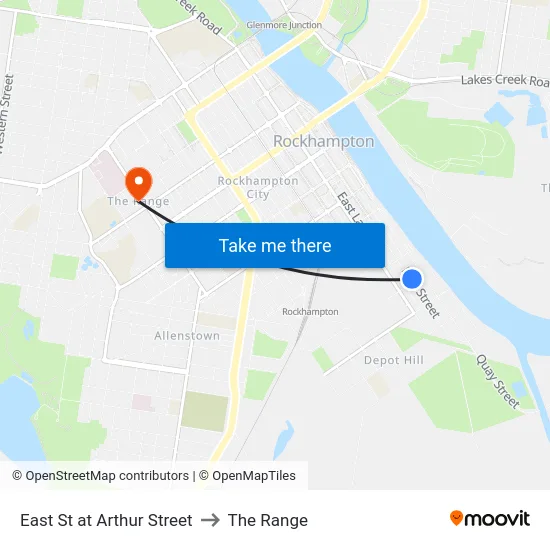 East St at Arthur Street to The Range map