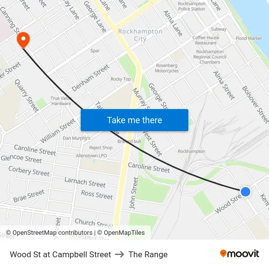 Wood St at Campbell Street to The Range map