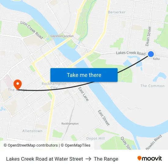Lakes Creek Road at Water Street to The Range map