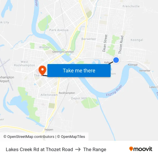 Lakes Creek Rd at Thozet Road to The Range map