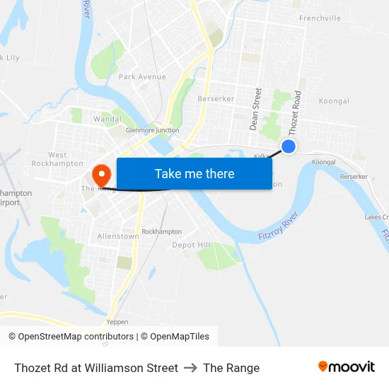 Thozet Rd at Williamson Street to The Range map
