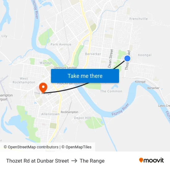 Thozet Rd at Dunbar Street to The Range map